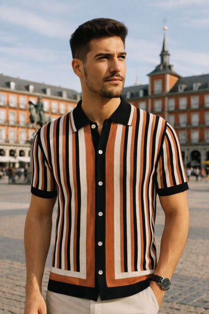 Polo Hombre Algodón Rayado Ajuste Clásico