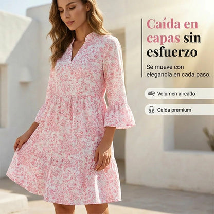 Vestido Mujer con Escote en V y Estampado
