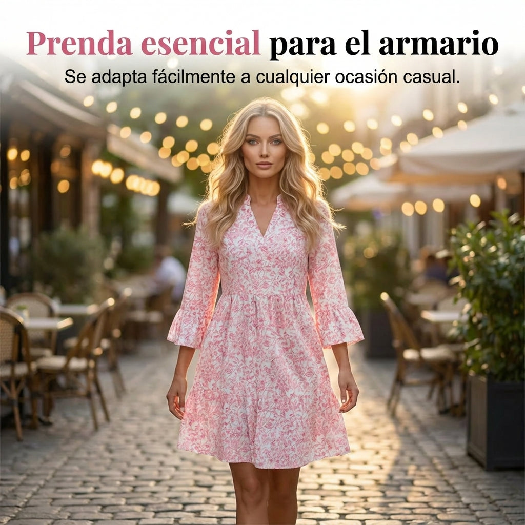 Vestido Mujer con Escote en V y Estampado