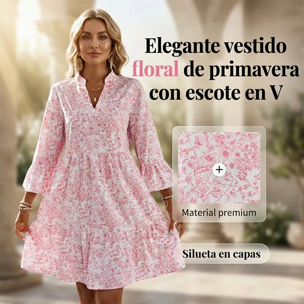 Vestido Mujer con Escote en V y Estampado - Mavetta