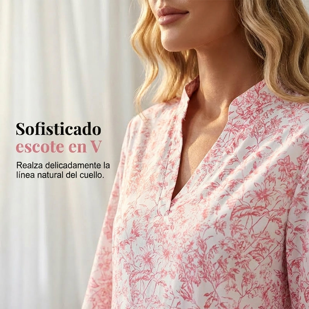 Vestido Mujer con Escote en V y Estampado
