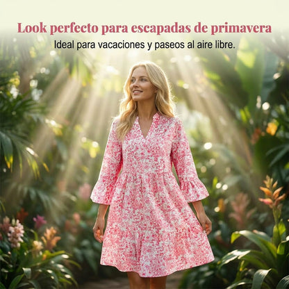 Vestido Mujer con Escote en V y Estampado
