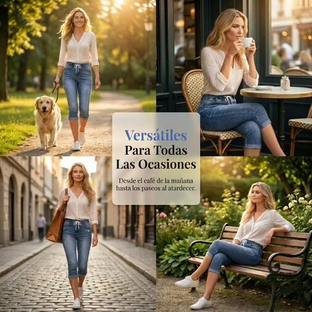 Pantalones Vaqueros Mujer Cintura Alta Cordón Ajustable