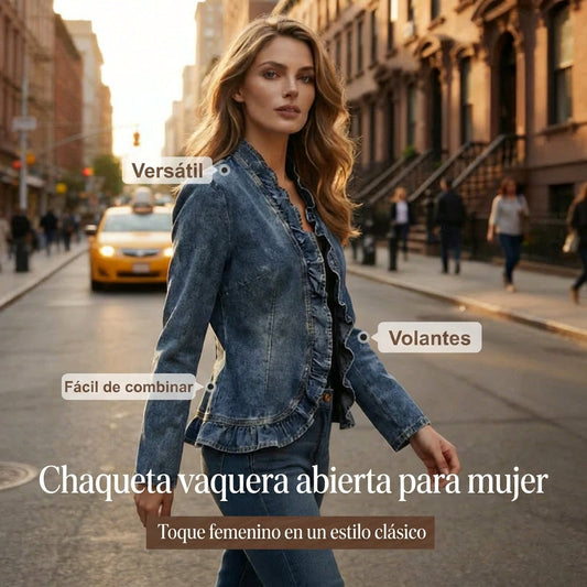 Chaqueta vaquera mujer con volantes y abertura frontal - Mavetta