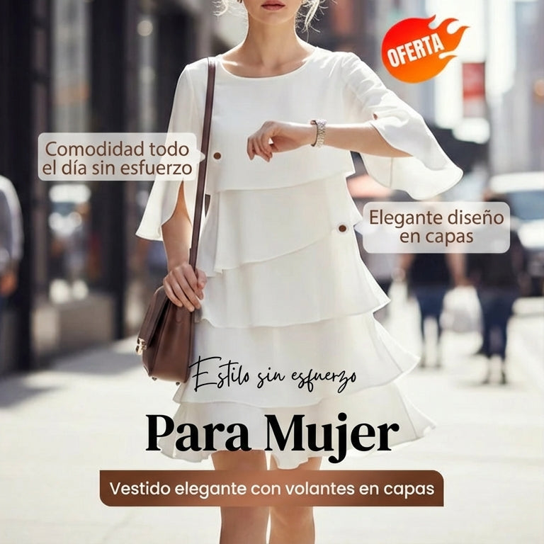 Vestido Mujer de Capas y Volantes Elegante