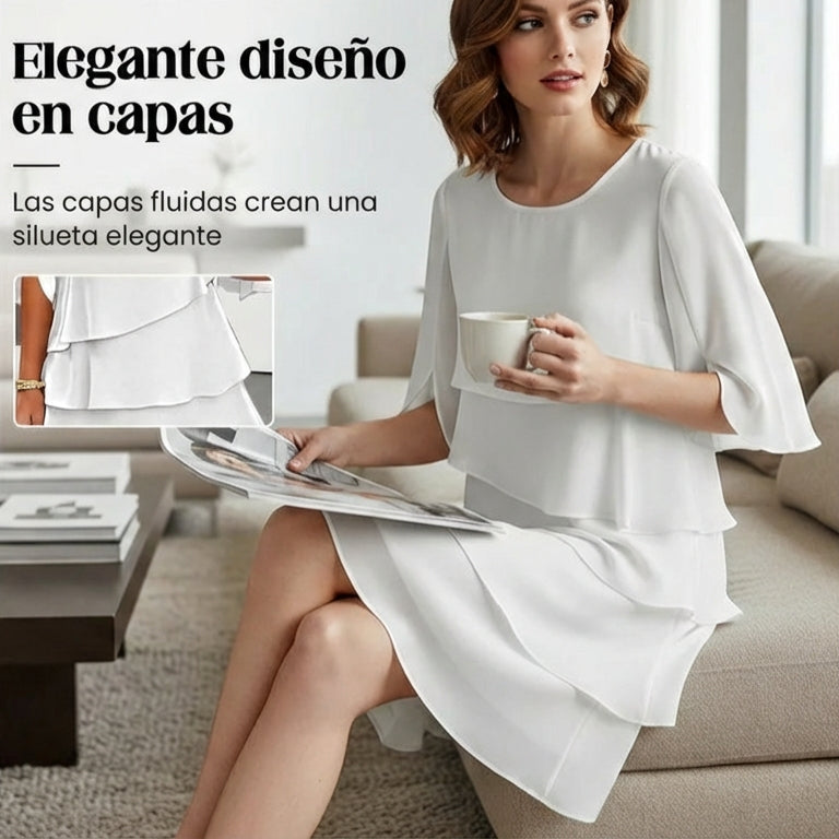 Vestido Mujer de Capas y Volantes Elegante