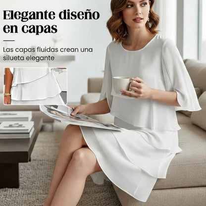 Vestido Mujer de Capas y Volantes Elegante