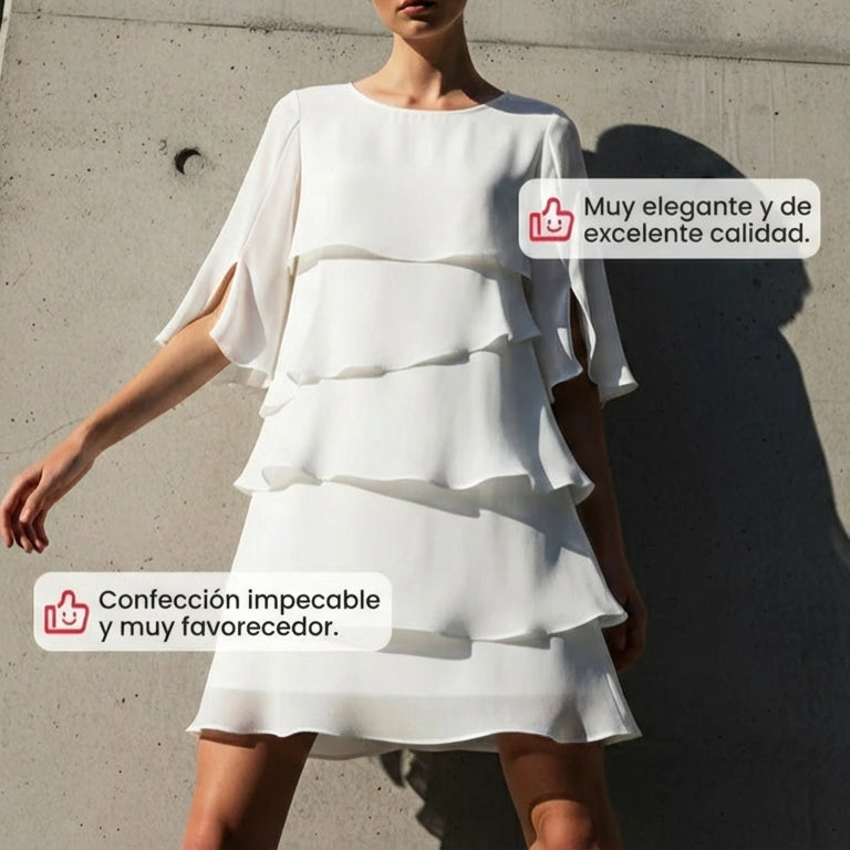 Vestido Mujer de Capas y Volantes Elegante