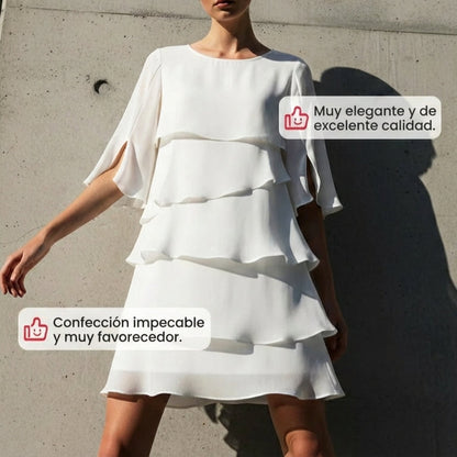 Vestido Mujer de Capas y Volantes Elegante
