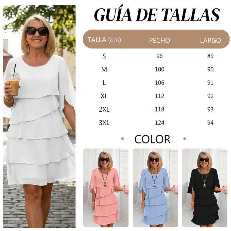 Vestido Mujer de Capas y Volantes Elegante