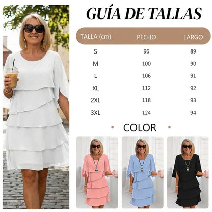 Vestido Mujer de Capas y Volantes Elegante