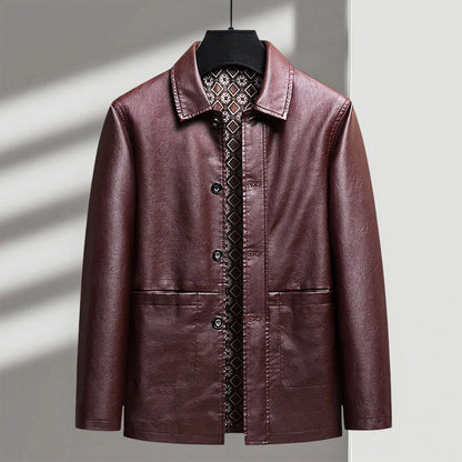 Chaqueta Hombre de Cuero Sintético con Cuello Camisero y Botones - Mavetta