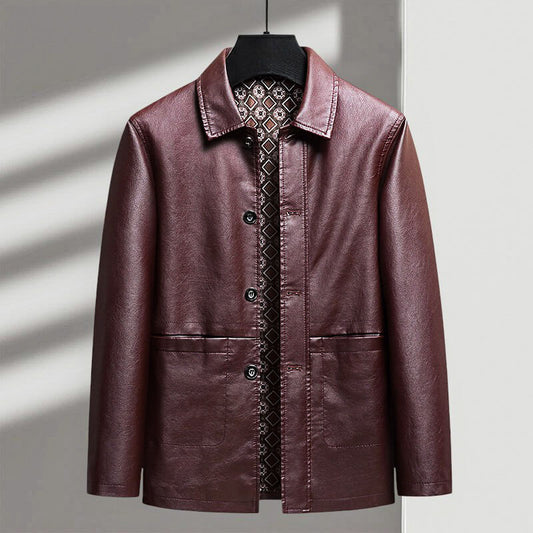 Chaqueta Hombre de Cuero Sintético con Cuello Camisero y Botones - Mavetta