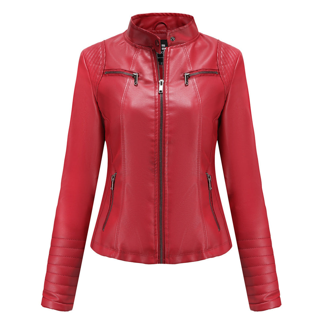 Chaqueta Mujer de Cuero con Mangas Acanaladas Ajuste Elegante