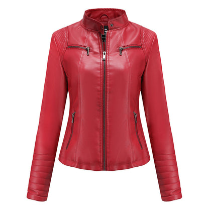 Chaqueta Mujer de Cuero con Mangas Acanaladas Ajuste Elegante