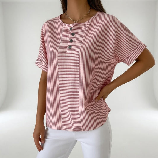 Blusa mujer de lino ligera manga corta ajustada - Mavetta