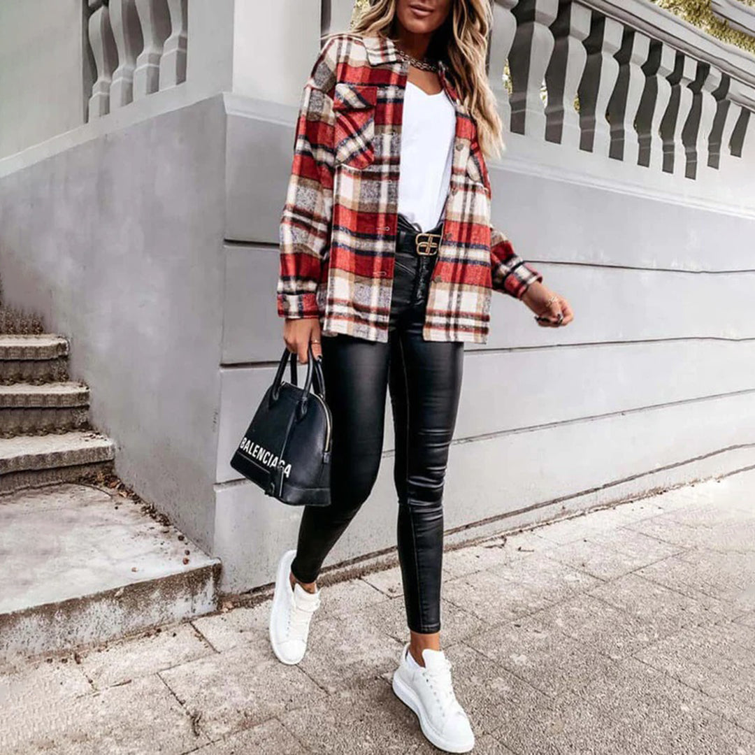 Chaqueta Mujer de Cuadros Cálida y Ajuste Confortable