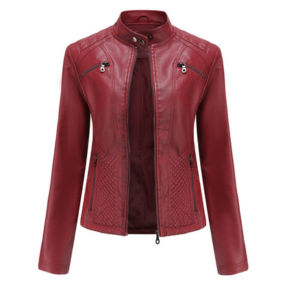 Chaqueta Biker Mujer de Cuero con Cremallera Clásica