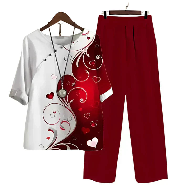Conjunto Mujer Blusa Floral y Pantalón Recto