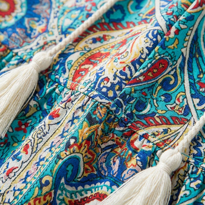 Vestido Largo Mujer Estampado Paisley con Borlas Boho