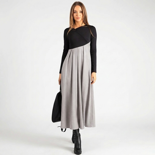 Vestido Largo Mujer Falda Plisada Corte Bicolor - Mavetta