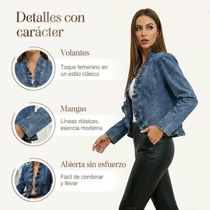 Chaqueta vaquera mujer con volantes y abertura frontal