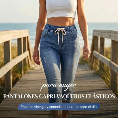 Pantalones Vaqueros Mujer Cintura Alta Cordón Ajustable - Mavetta