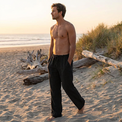 Pantalones Hombre Algodón Cordón Pierna Ancha