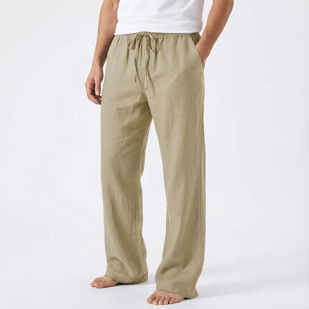 Pantalones Hombre Algodón Cordón Pierna Ancha