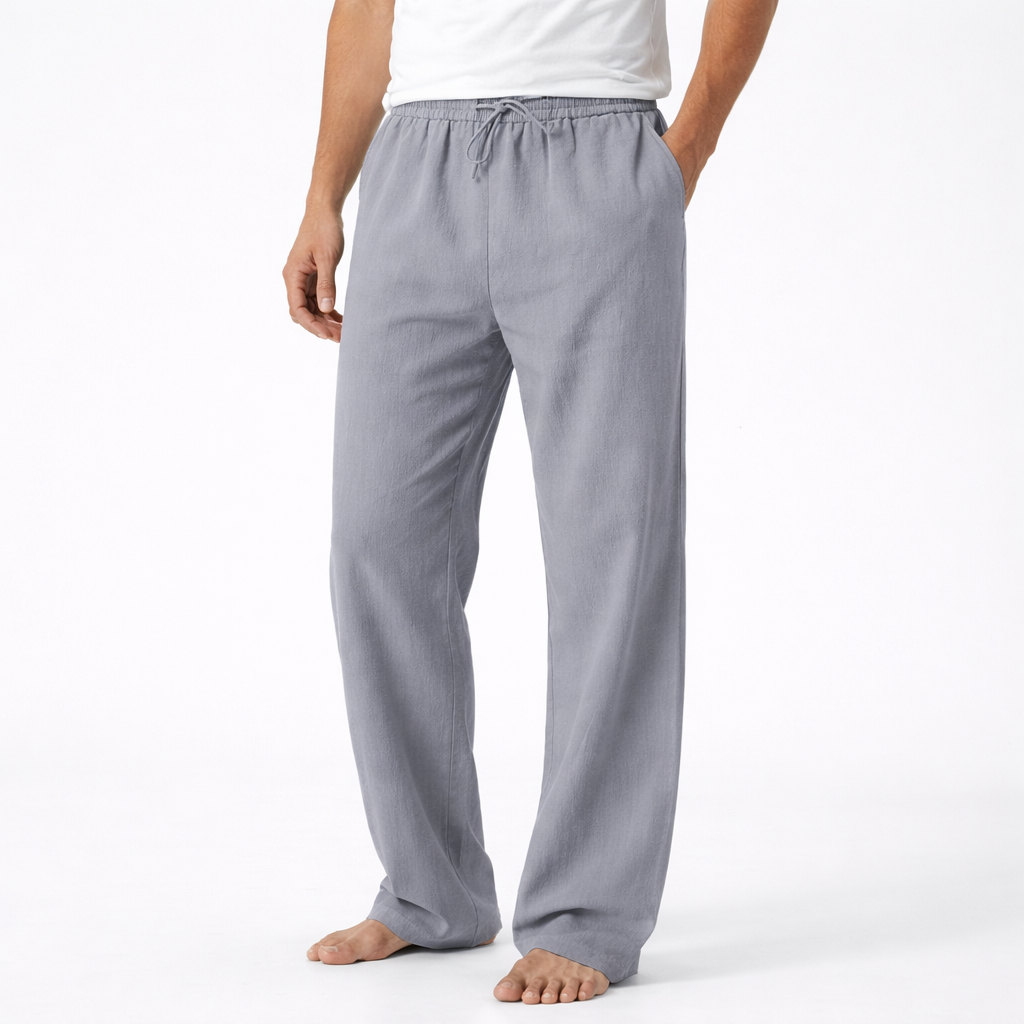 Pantalones Hombre Algodón Cordón Pierna Ancha