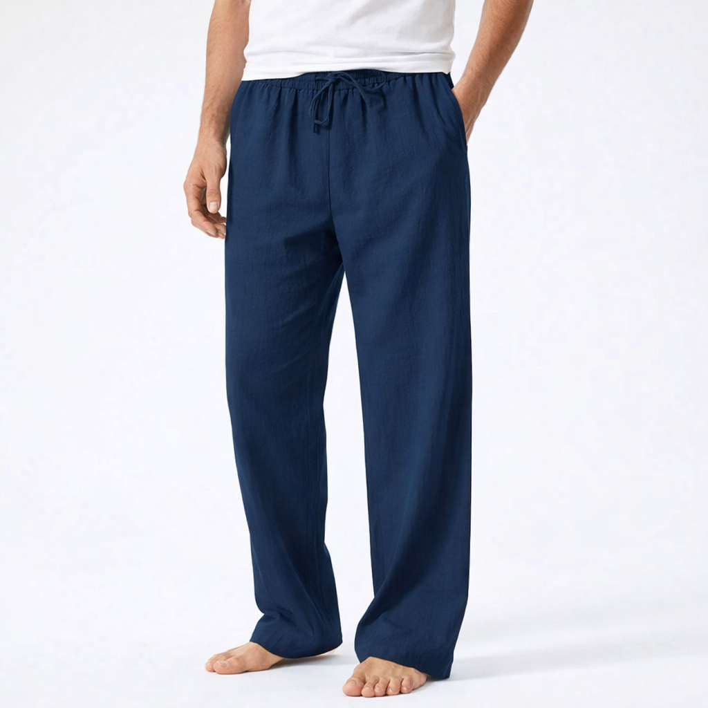Pantalones Hombre Algodón Cordón Pierna Ancha