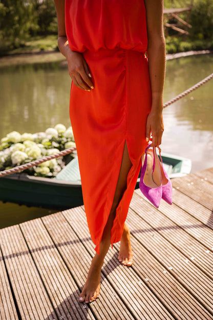 Vestido Verano Mujer Cuello Alto Abertura Lateral