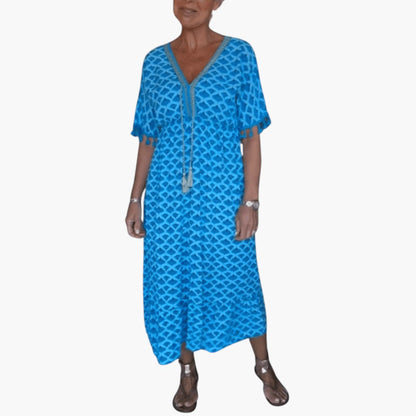 Vestido Midi Mujer Gasa Cuello en V Estilo Bohemio
