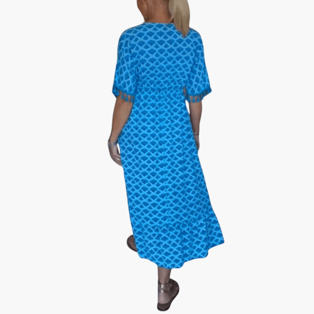 Vestido Midi Mujer Gasa Cuello en V Estilo Bohemio