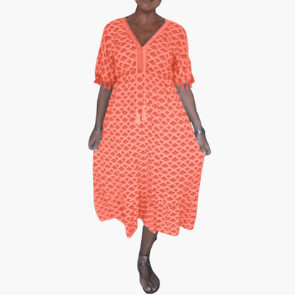 Vestido Midi Mujer Gasa Cuello en V Estilo Bohemio