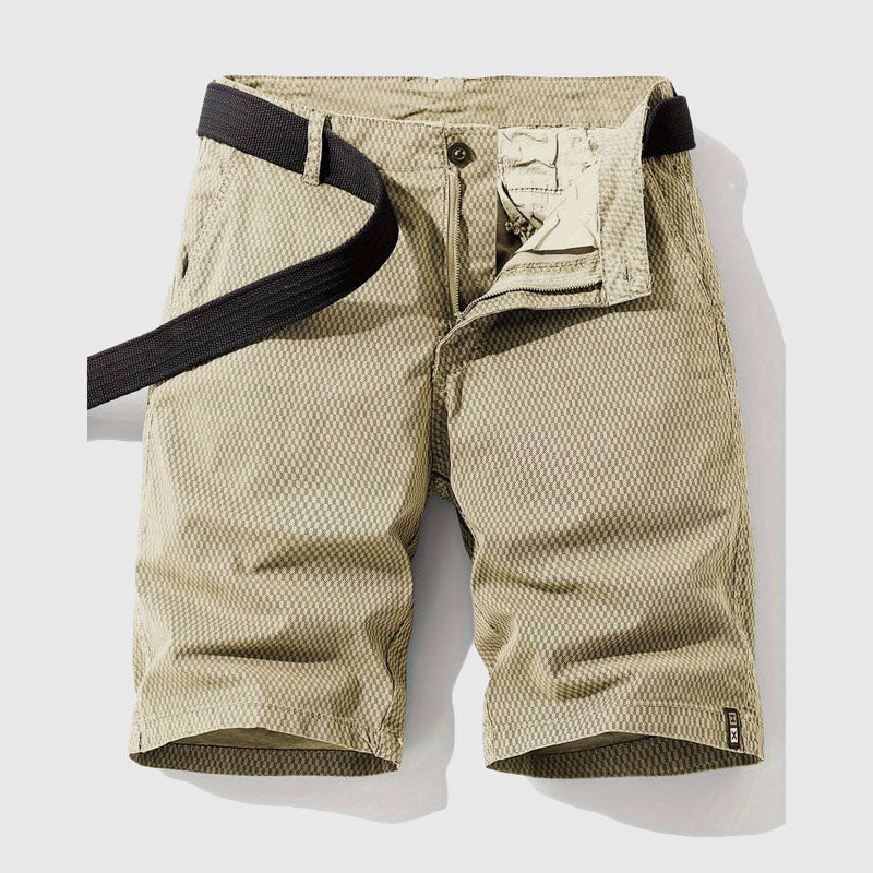 Pantalones Cortos Hombre Algodón Patrón Cuadrícula Cierre Cremallera