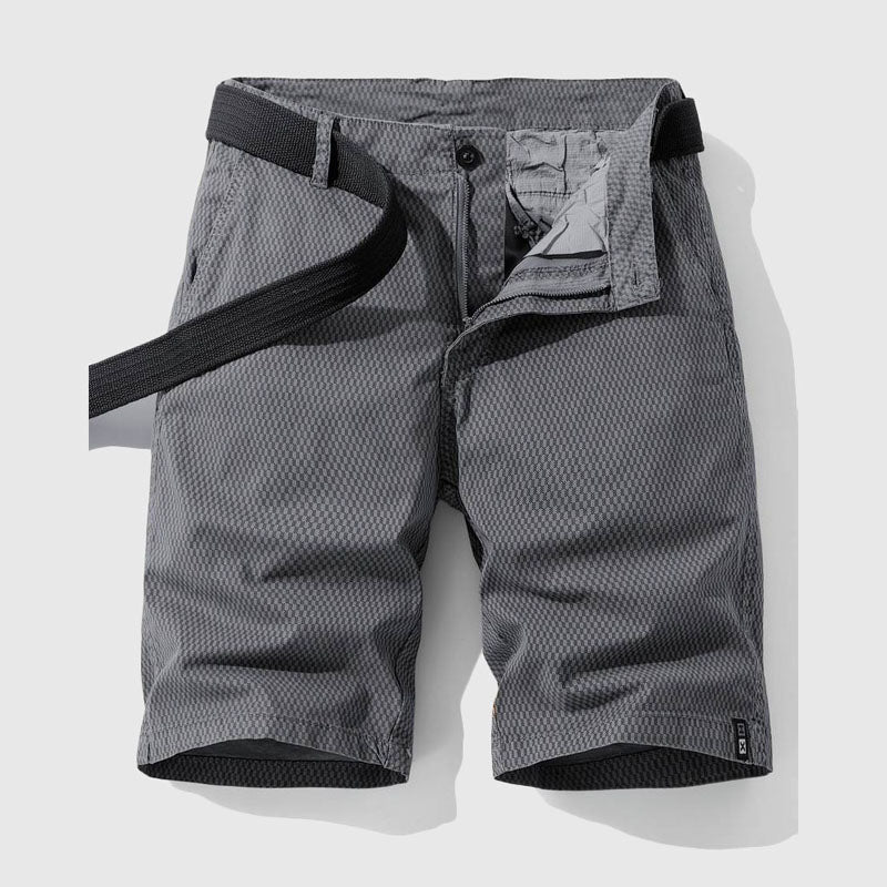 Pantalones Cortos Hombre Algodón Patrón Cuadrícula Cierre Cremallera