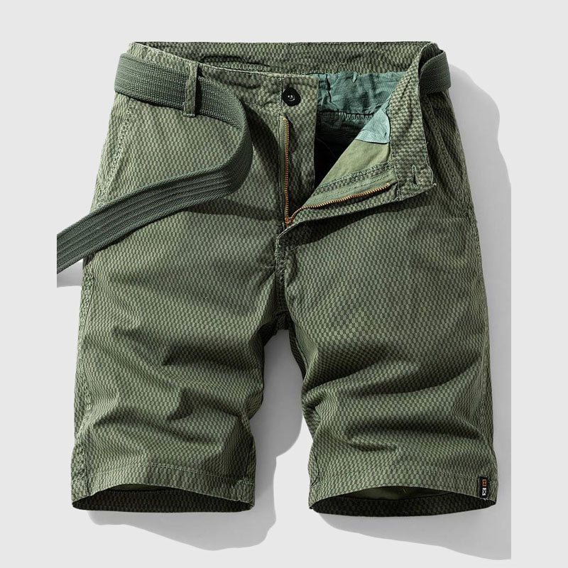 Pantalones Cortos Hombre Algodón Patrón Cuadrícula Cierre Cremallera