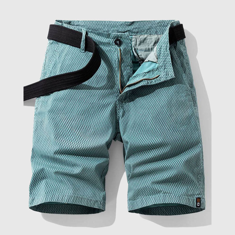Pantalones Cortos Hombre Algodón Patrón Cuadrícula Cierre Cremallera