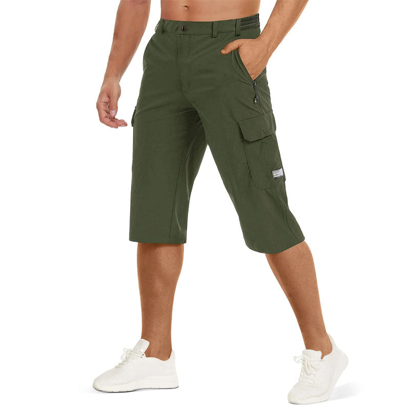 Pantalones Capri Hombre Secado Rápido Bolsillos Cremallera Senderismo