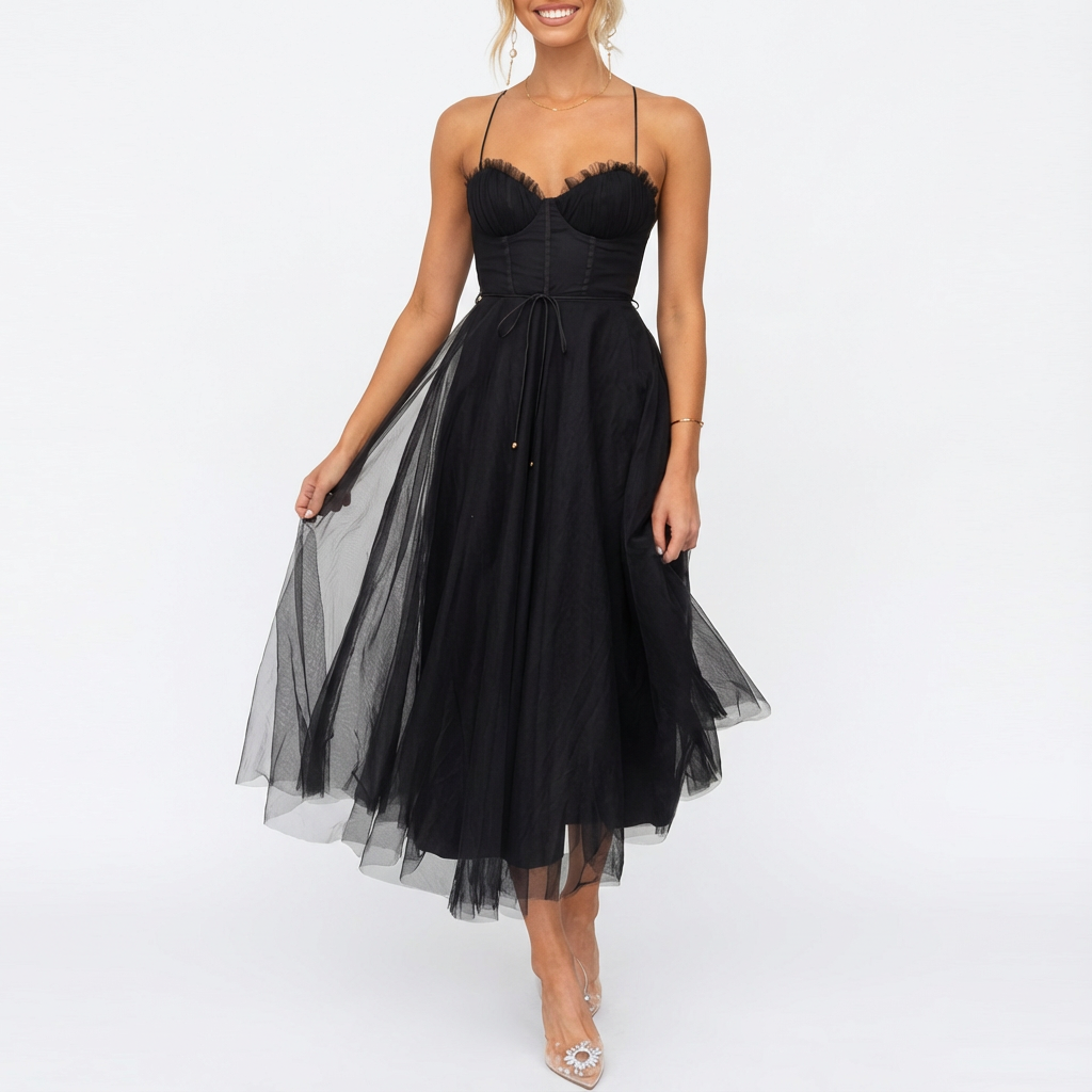 Vestido midi mujer Tirantes finos Acampanado