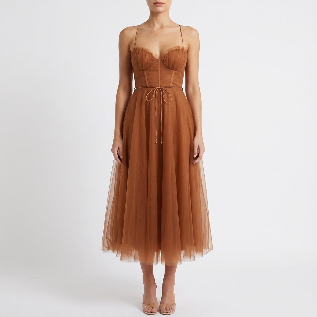 Vestido midi mujer Tirantes finos Acampanado