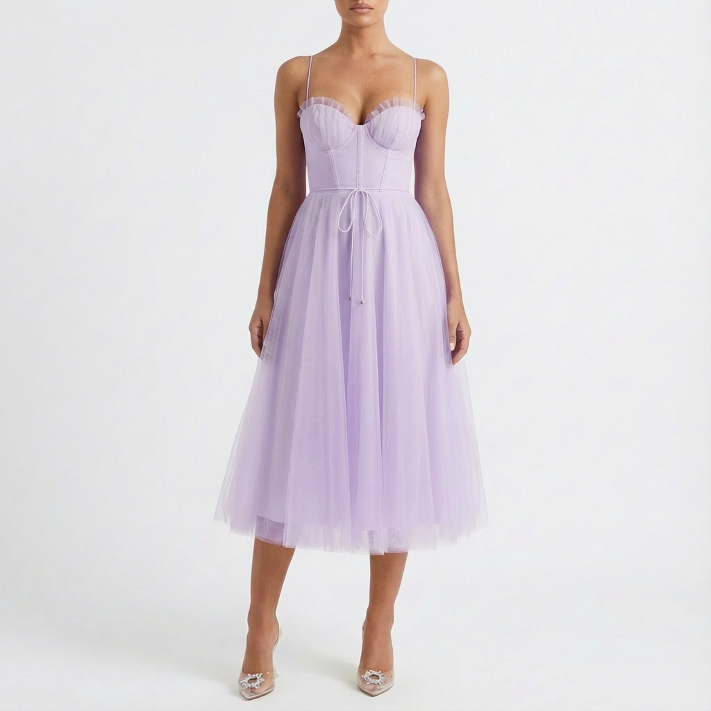 Vestido midi mujer Tirantes finos Acampanado