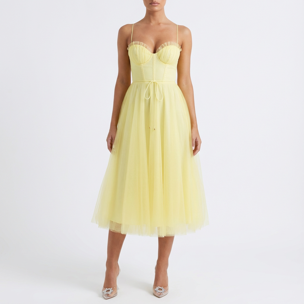 Vestido midi mujer Tirantes finos Acampanado