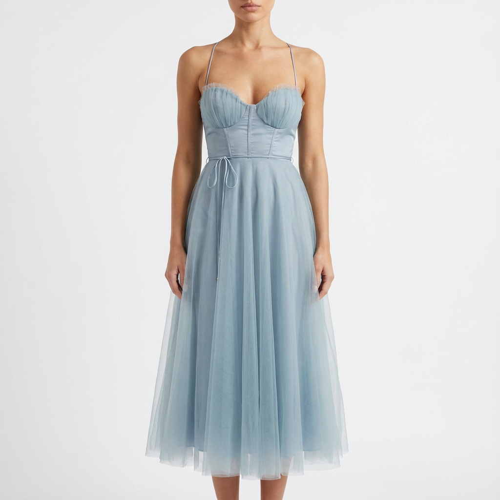 Vestido midi mujer Tirantes finos Acampanado