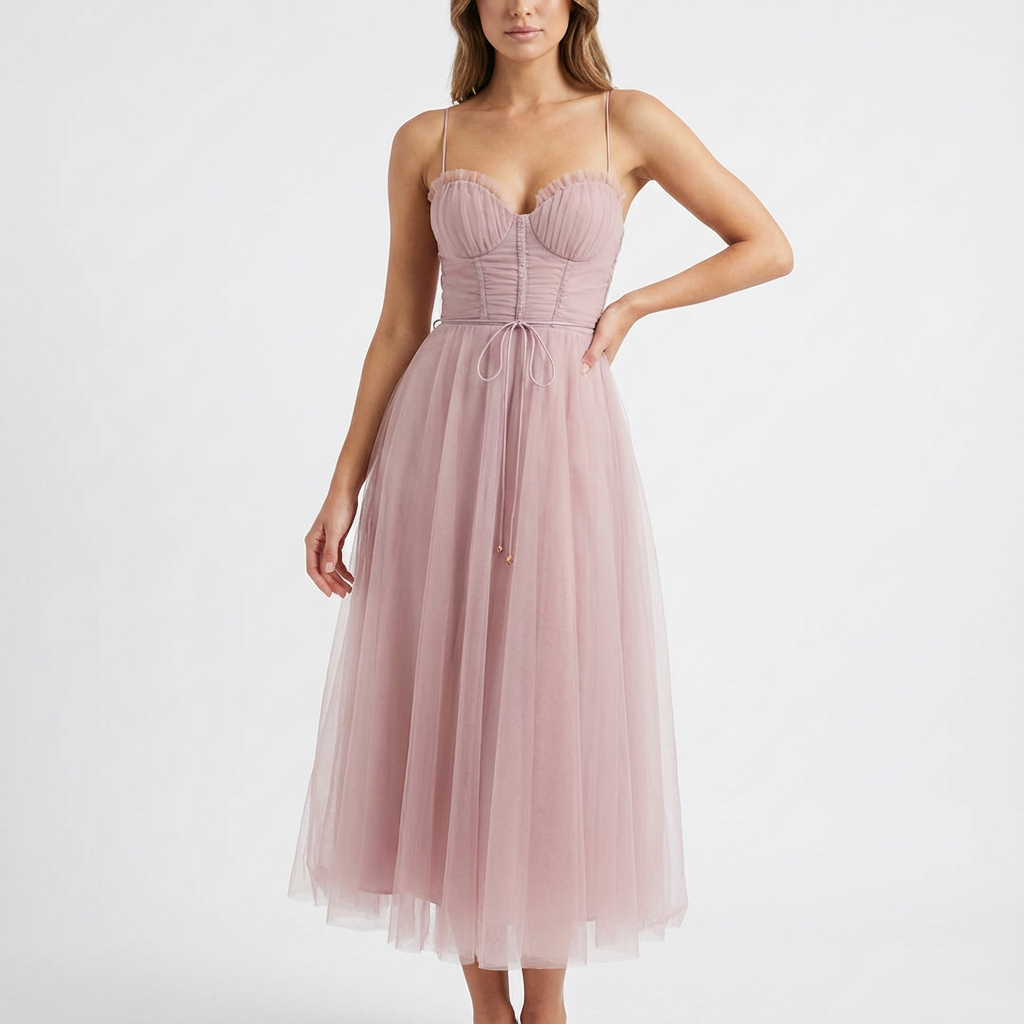 Vestido midi mujer Tirantes finos Acampanado - Mavetta
