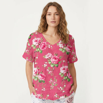 Camiseta Mujer de Algodón Floral Manga Corta - Mavetta