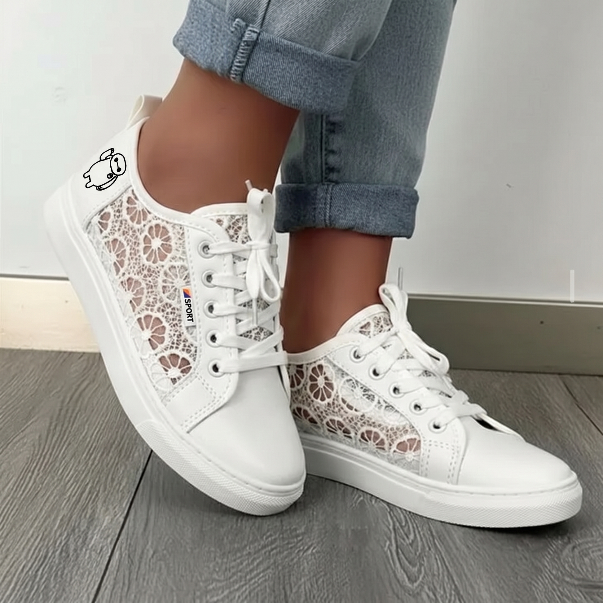 Zapatillas Mujer de Lona con Encaje Floral y Cordones - Mavetta