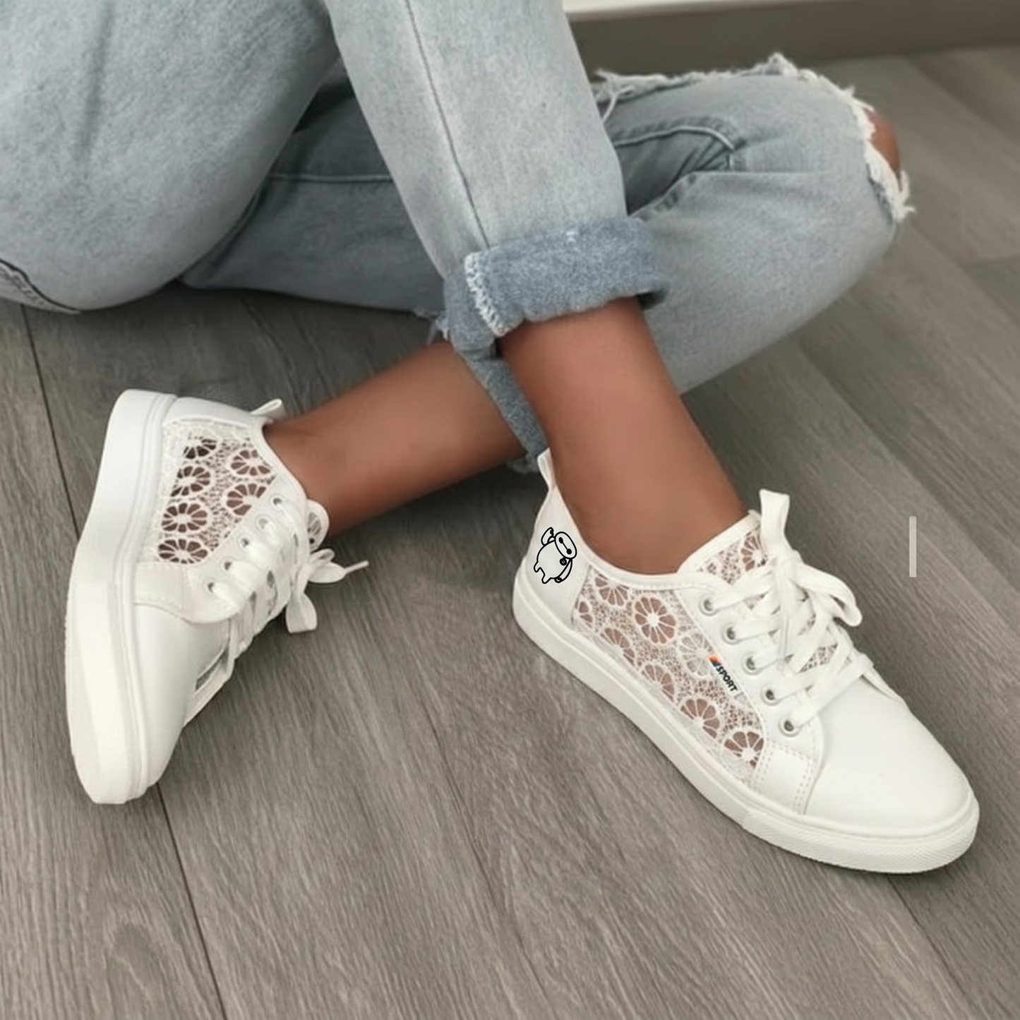 Zapatillas Mujer de Lona con Encaje Floral y Cordones