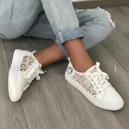 Zapatillas Mujer de Lona con Encaje Floral y Cordones